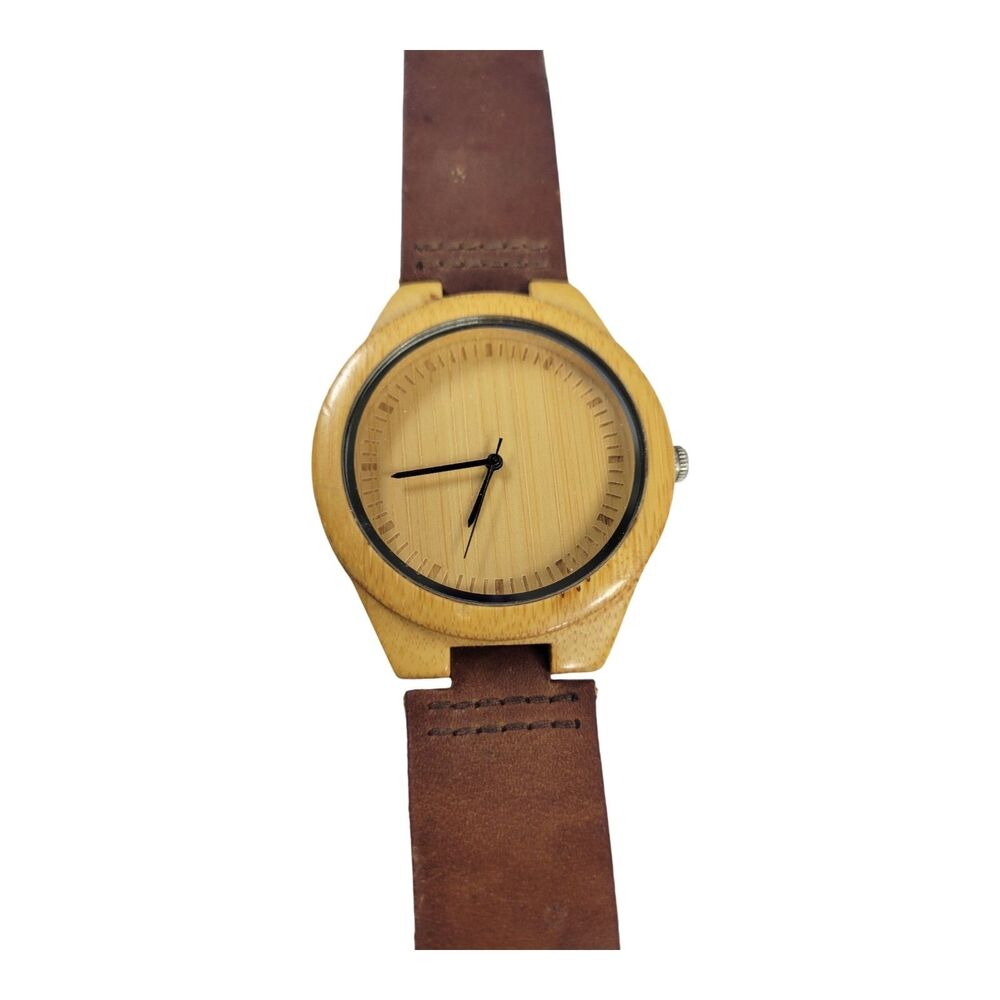 Cucol Watch Men's Analog Quartz Bamboo Wood Case Needs Battery